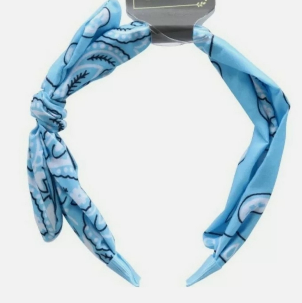 Blue Paisley Print Bow Knot Headband with wires